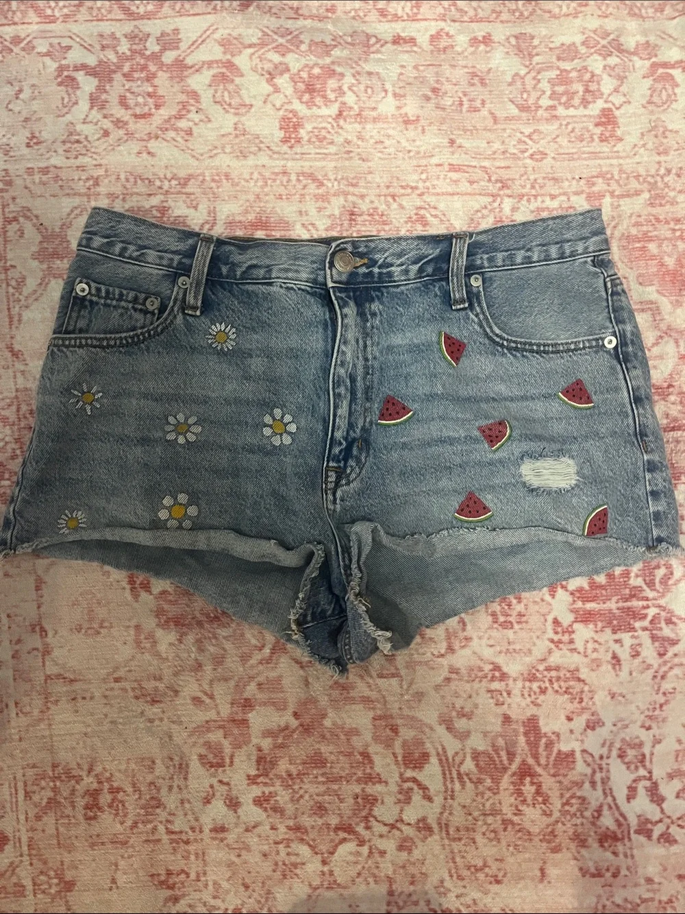 Aeropostale denim shorts with watermelon and daisys